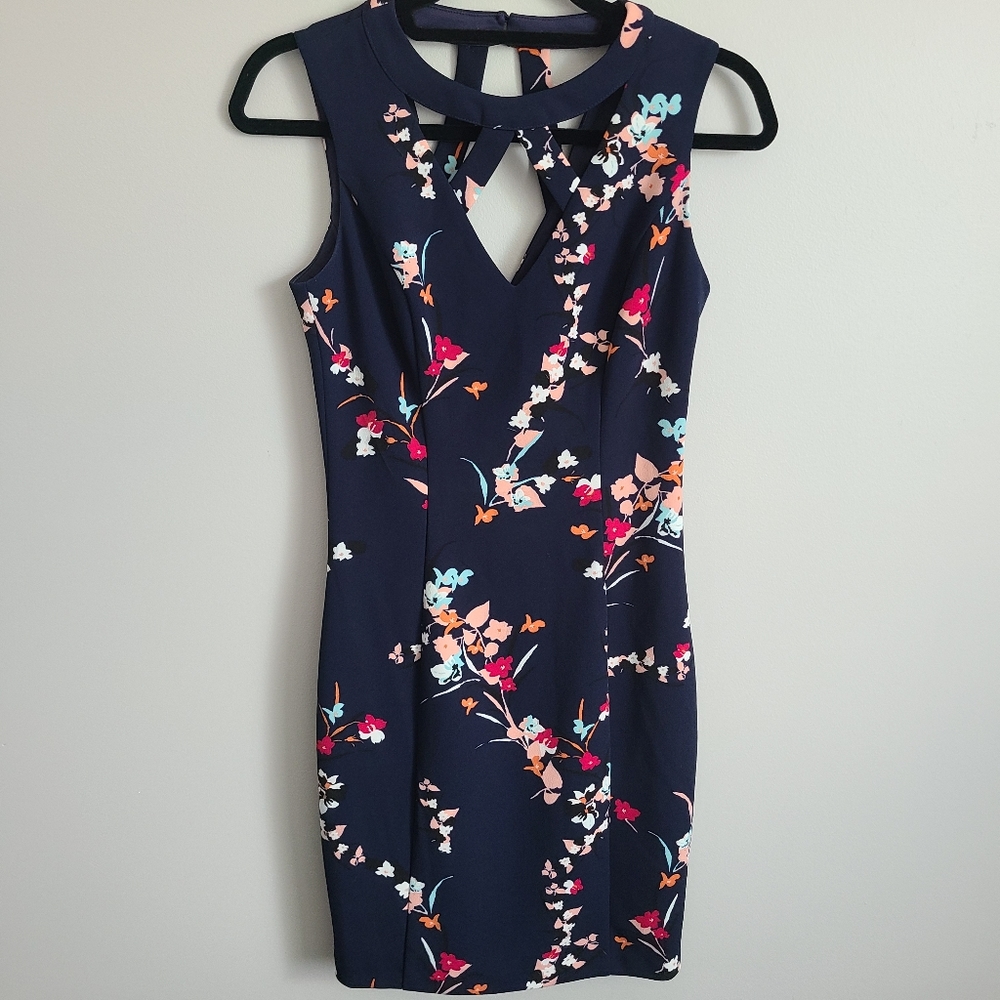 GUESS Strapless Floral Navy Sheath Dress SIZE 4
